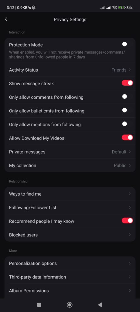 إعدادات الخصوصية في تطبيق rednote