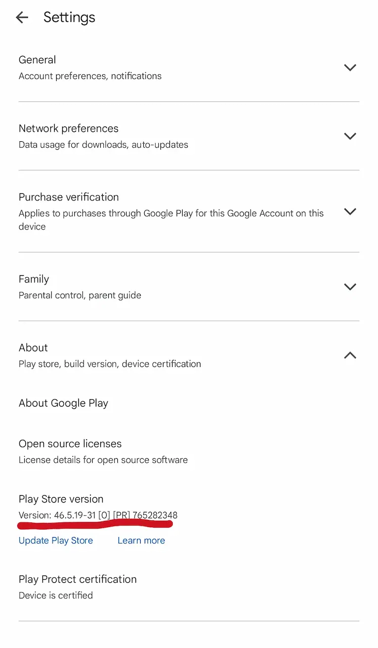 إصدار متجر بلاي Play Store Version